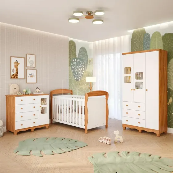 Quarto Bebê Completo Berço Americano Uli Roupa Cômoda Cor