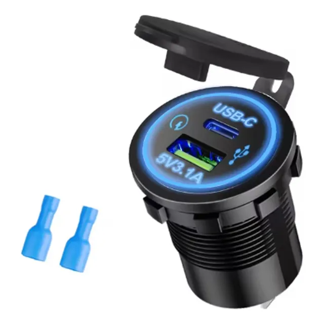 Tomada Carregador P/ Carro Tipo C E Usb 3.1a 12/24v