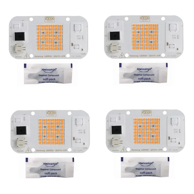 4 Unidades Yxo Led Cob 50w Samsung Grow 220v + Pasta Termica