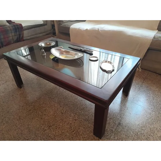 Mesa De Centro Rectangular  De Caoba - Mueble - Vintage 