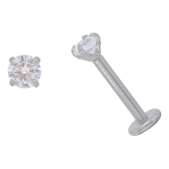 Piercing Tragus Flat Helix Labret Aço Inox Em Zircônia Rosca