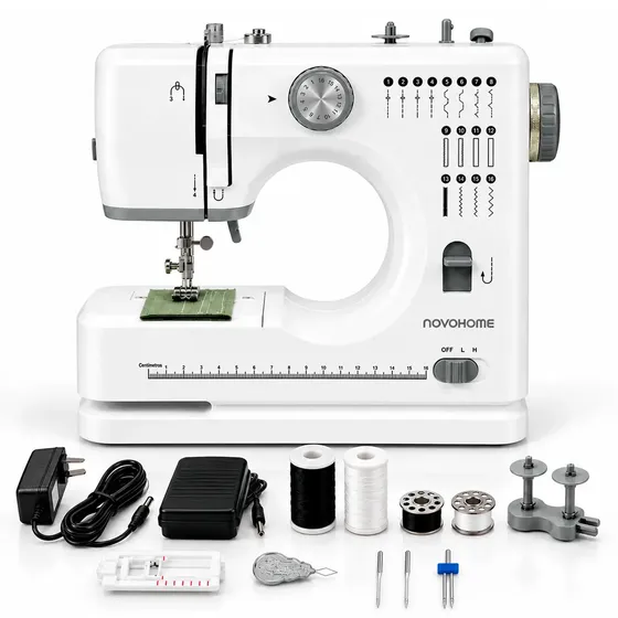 Maquina De Coser Portátil 16 Tipos De Puntadas Novohome Con Pedal Luz Accesorios