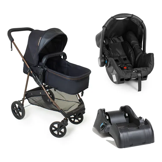 Carrinho Travel System Napoli Trio Preto Cobre Galzerano