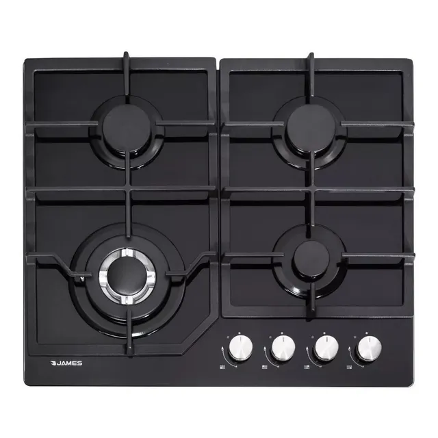 Anafe De Empotrar Gas James 4h Ag Vnt Mesa Vidrio Negro Eh