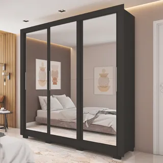 Guarda Roupas Casal 3 Portas Com Espelho Giovana Preto Guarda Roupas Casal 3 Portas Com Espelho Giovana Preto