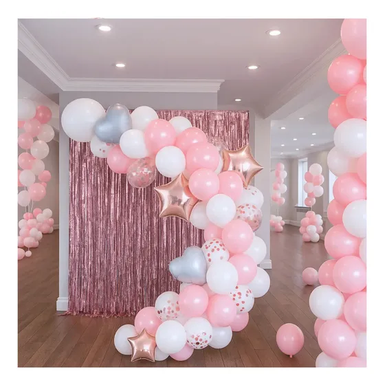 Kit Decoración Para Armar Arco Globos 57 Artículos Rosa Y Blanco Arco Globos