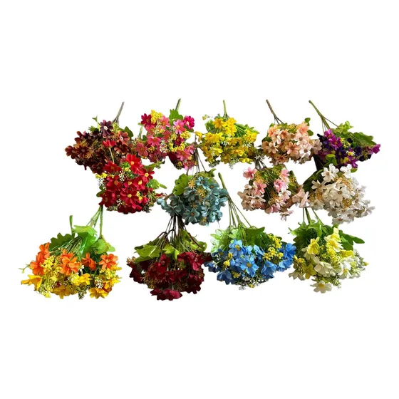 Kit Com 5 Buquês De Mini Margarida Artificial Com 7 Galhos 
