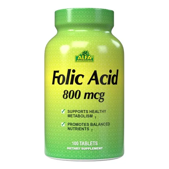 Ácido Fólico 800mcg  100 Tabletas Alfa Vitamins