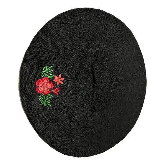 Boina Vaska Euskadi Hilo Bordada Flores Adulto Dama Gaucha