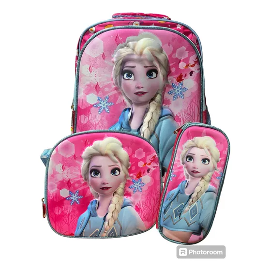 Set 3d Escolar De Niña 3pzas Bolso + Lonchera + Cartuchera