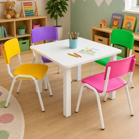 Mesa Infantil Com 4 Cadeiras Coloridas Escolar Criança Kids Coloridas