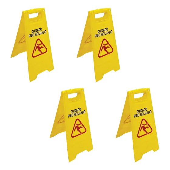 Kit 4 Placas Cavalete De Sinalização Cuidado Piso Molhado