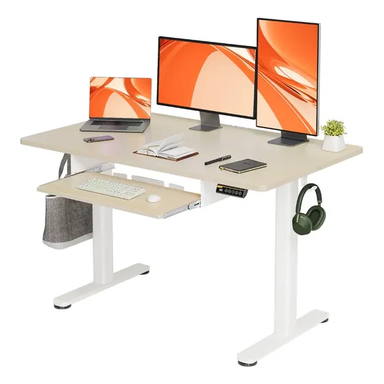 Escritorio Elevable Con Bandeja Para Teclado,48,natural