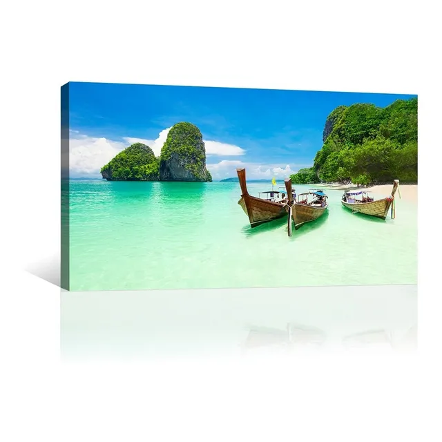 Cuadro Decorativo Naturaleza Canvas Lienzo Playa Mar Botes