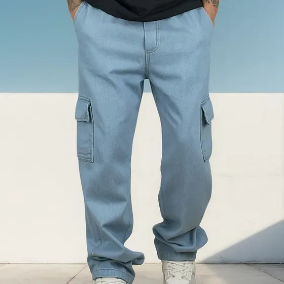 Calça Cargo Masculina Jeans Streetwear Larga Estilosa C/cos