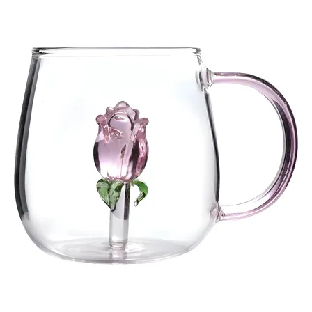 Caneca De Rosa 3d Vidro Borossilicato 350ml Presente Transparente Rosa 3d