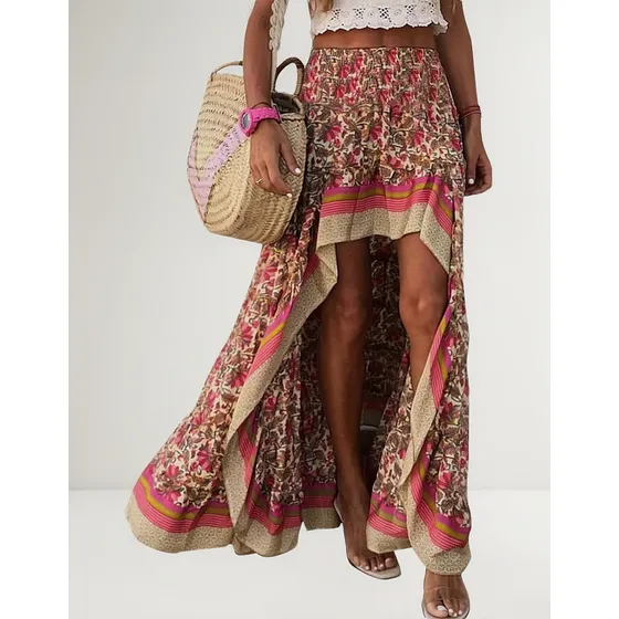 Elegante Falda Larga De Mujer Bohemia De Forma Irregular