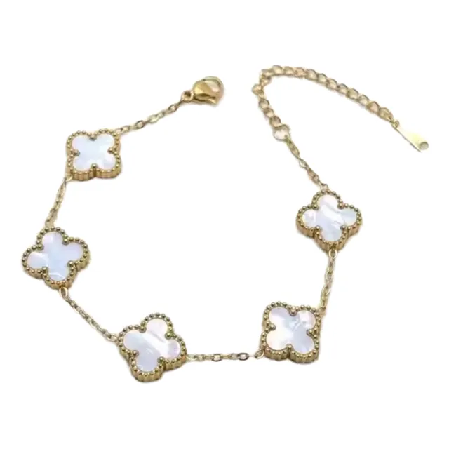 Pulsera Trebol Van Cleef Acero Inoxidable Chapada En Oro