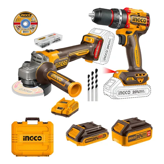 Kit Esmeril + Taladro Percutor Inalambrico Brushless Ingco | Cuotas sin interés