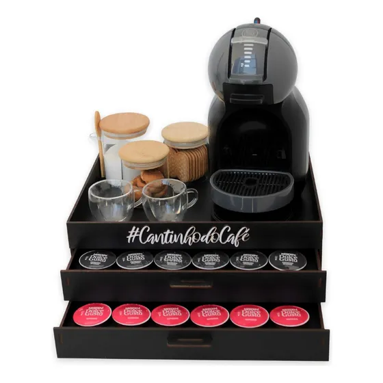Bandeja Organizadora Porta Cápsula Duas Gavetas Suporte Cantinho Café Dolce Gusto Cor Preta Capacidade para 48 Cápsulas Boxfan