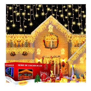 Cascada Navideña 300 Focos Led 6 Metros Adorno Navidad Color De Las Luces Blanco Cálido Cascada Navideña 300 Focos Led 6 Metros Adorno Navidad Color De Las Luces Blanco Cálido