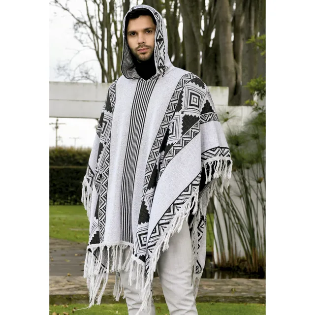 Ruana Poncho Hombre Tejida Liviana Urbana Con Capota 