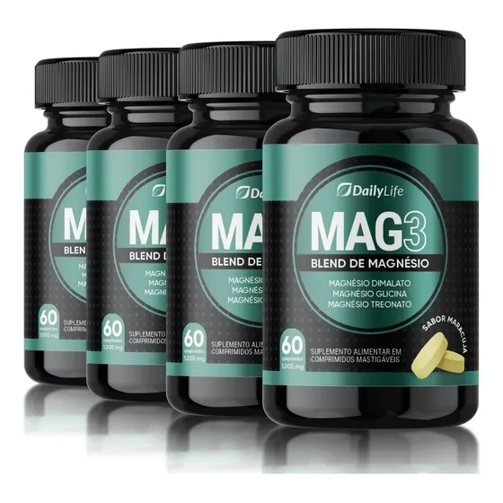 4x Mag 3 Blend De Magnésio Dimalato Treonato 60 Comp 1000mg