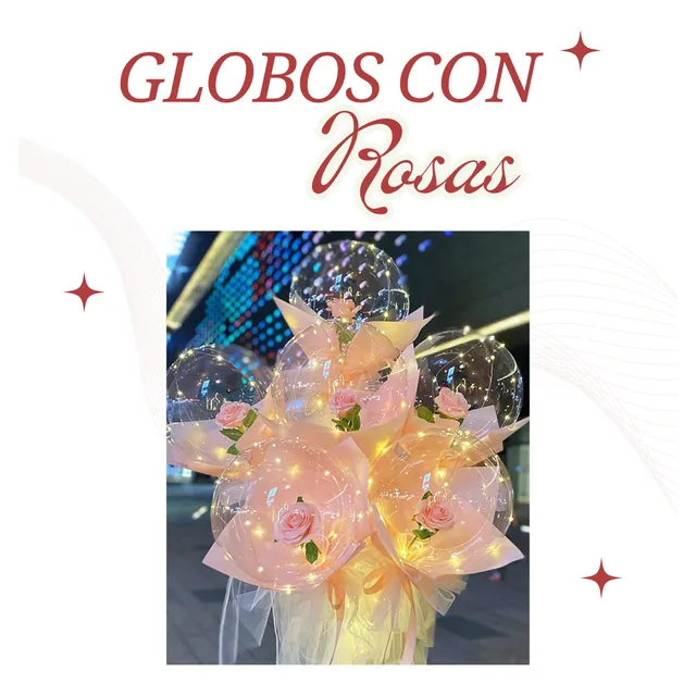 Globo Burbuja Luz Led Y Rosa Eterna Ramo 