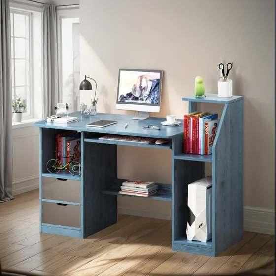 Escritorio Mesa Librero Gaveta Computador Azul