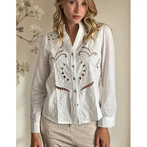 Camisa Blusa Broderie Mujer Calada Verano Camisola Chic