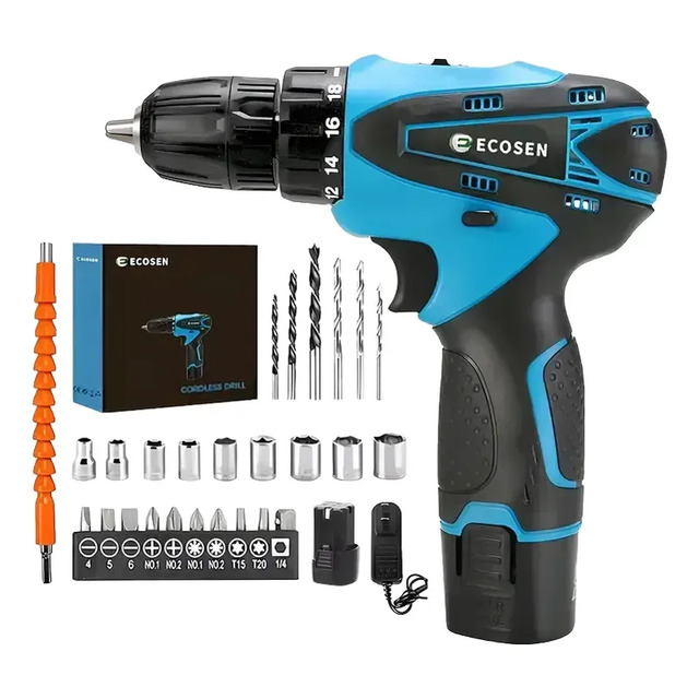 Parafusadeira Furadeira Bateria 12v Duas Baterias De Lítio Azul-celeste 12v 60hz