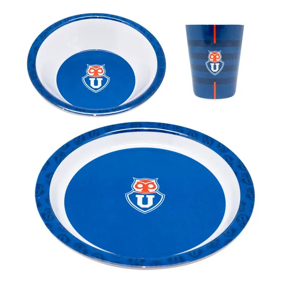 Set Desayuno 3 Piezas Melamina Futbol Fanatikos U De Chile Azul