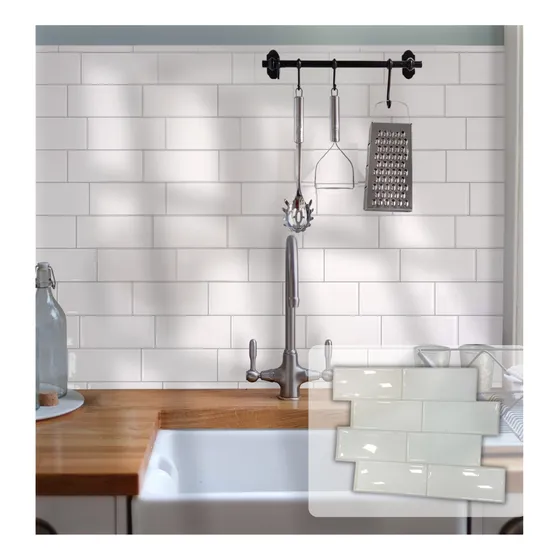 Pack X 10 Vinilo Subway Autoadhesivos 3d Holzboden Color Blanco