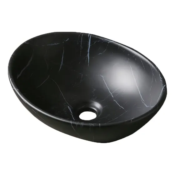 Bacha De Baño Negra Marmolada Mate Oval 41x33x14cm Color Negro