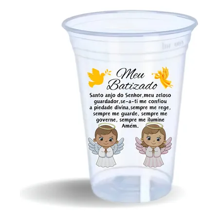 Copo Personalizado Batizado Batismo Descartável 400ml 50 Uni Transparente Personalizado