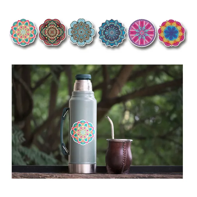 Pack 6 Mandalas Vinilo Adhesivo 8x8cm Para Termo O Notebook