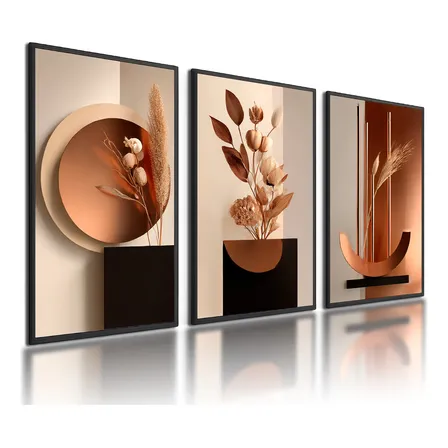 Kit 3 Quadros Decorativos Abstratos Florais Tons Terrosos Preto Kit 3 Quadros Decorativos Abstratos Florais Tons Terrosos