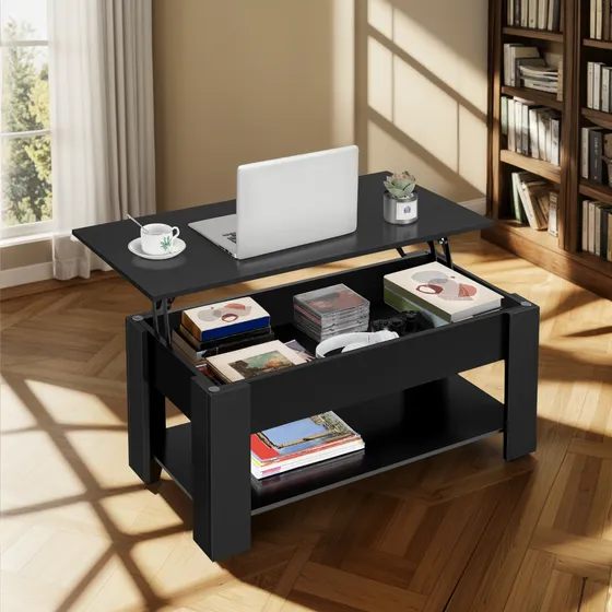 Mesa De Centro Elevable De Madera Con Estante Oculto Y Moder