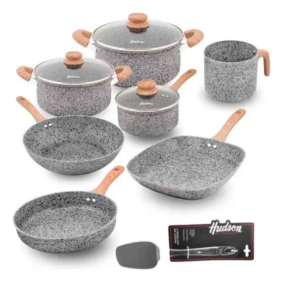 Set Hudson Stone Apto Induccion 7 Pz Y Espatula Silicona
