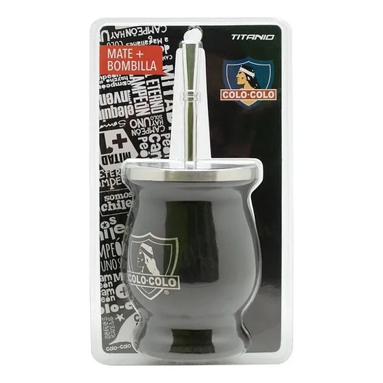 Mug Matero Con Bombilla Clásico Colo Colo 200ml Color Negro