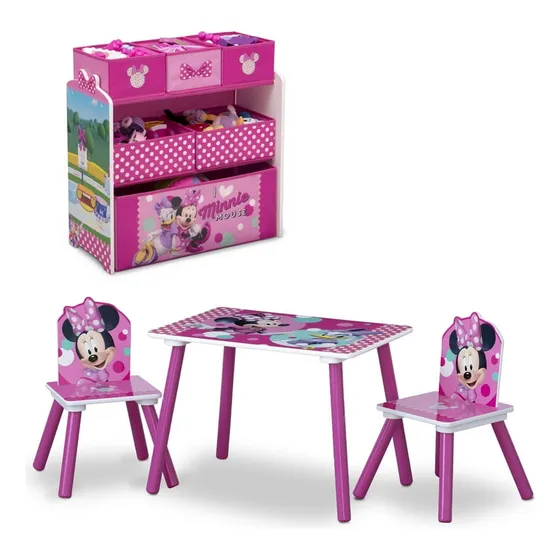 Set 4piezas Mesa + Sillas + Estante Organizador Minnie Mouse