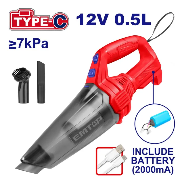 Aspiradora Inalambrica Recargable 12v Tipo C Usb Emtop