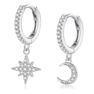 Paryfo Pendientes De Aro Con Estrella De Luna De Plata De De Paryfo Pendientes De Aro Con Estrella De Luna De Plata De De