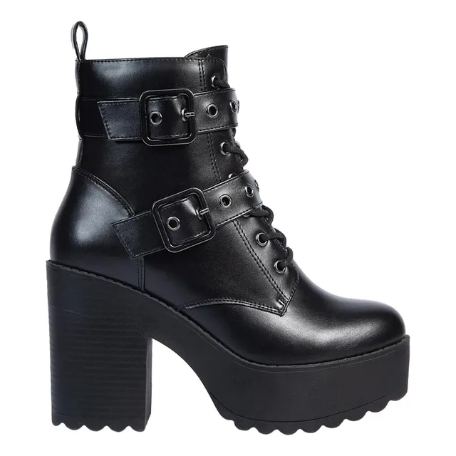 Bota Militar Hebilla Plataforma Goodyear Negro Mujer 8403