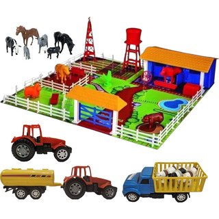Kit Fazendinha Com Trator Caminhão Bois Cavalos E Acessórios Kit Fazendinha Com Trator Caminhão Bois Cavalos E Acessórios