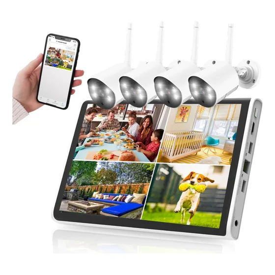 Kit 4 Câmeras Nvr Com Monitor 10.1 Hd Visão Noturna Wifi 8ch