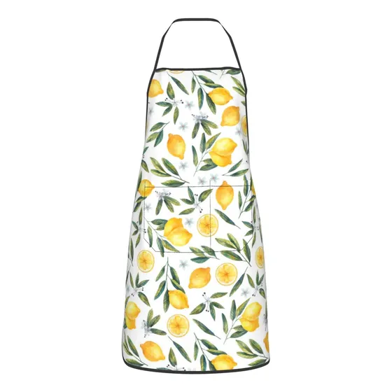 Delantal Limon Flor Para Hombr Mujer 2 Bolsillo Estampado