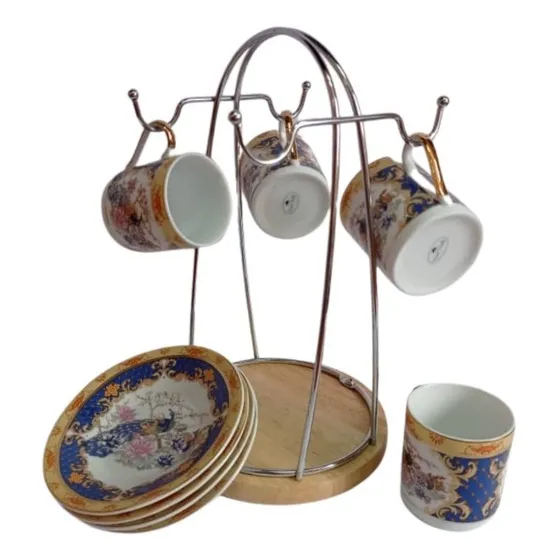 Taza Y Plato Cerámica + Porta Taza 1 Set 4