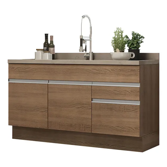 Mueble Cocina Madesa Glamy 150 Cm 2 Caj 2 Puertas S/ Tablero Color Marrón