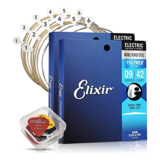 Cuerdas Para Guitarra Elixir 12000-09/42 Nps,poly 2pcs+ Púas Cuerdas Para Guitarra Elixir 12000-09/42 Nps,poly 2pcs+ Púas